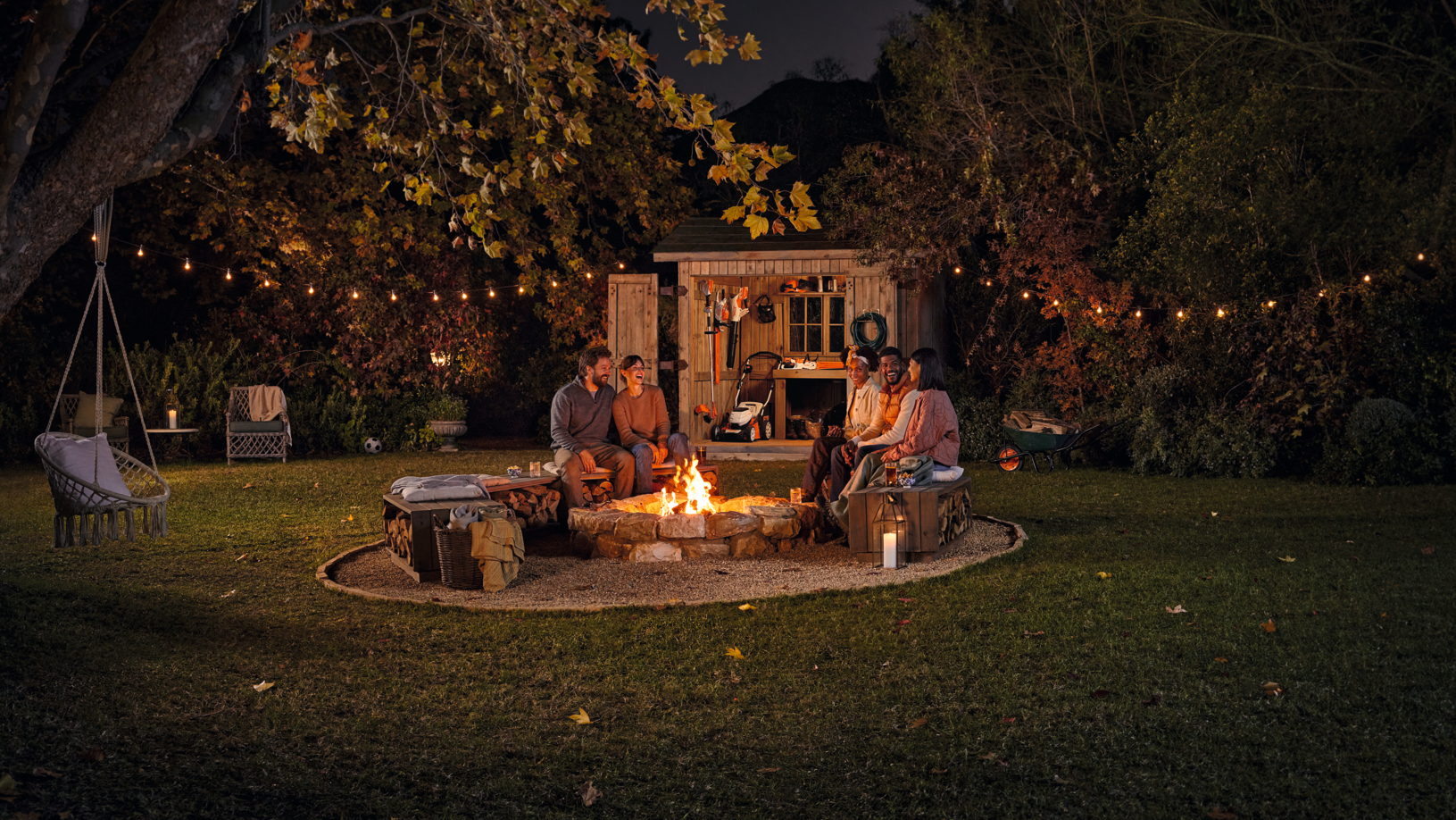 A group of friends around a campfire